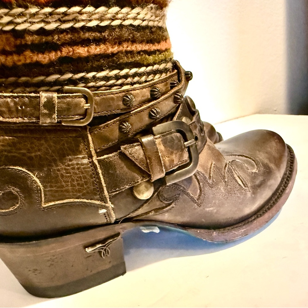 LANE Olive Distressed Leather Western Cowgirl Boots NWT 5.5 - Picture 3 of 12